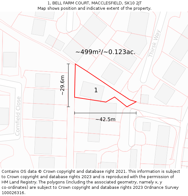 1, BELL FARM COURT, MACCLESFIELD, SK10 2JT: Plot and title map
