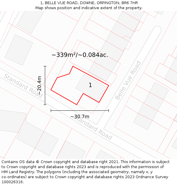 1, BELLE VUE ROAD, DOWNE, ORPINGTON, BR6 7HR: Plot and title map