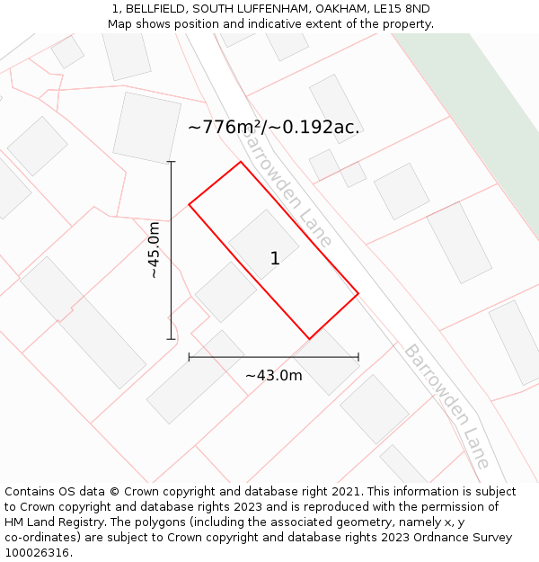 1, BELLFIELD, SOUTH LUFFENHAM, OAKHAM, LE15 8ND: Plot and title map