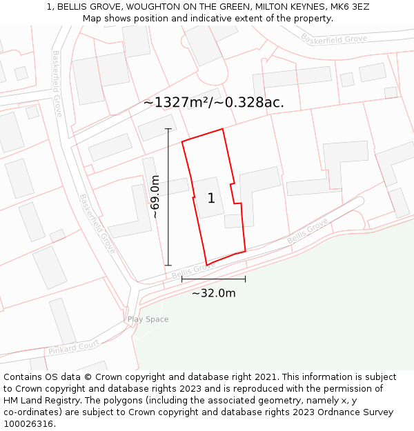 1, BELLIS GROVE, WOUGHTON ON THE GREEN, MILTON KEYNES, MK6 3EZ: Plot and title map