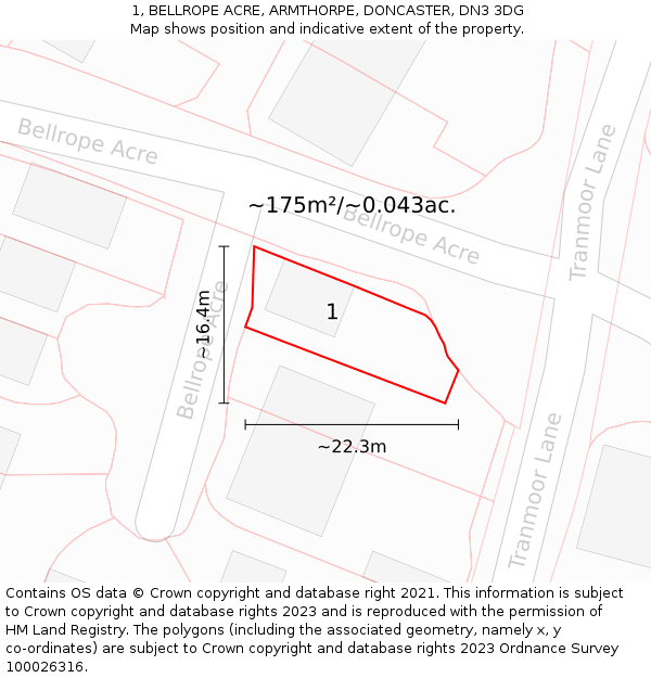 1, BELLROPE ACRE, ARMTHORPE, DONCASTER, DN3 3DG: Plot and title map