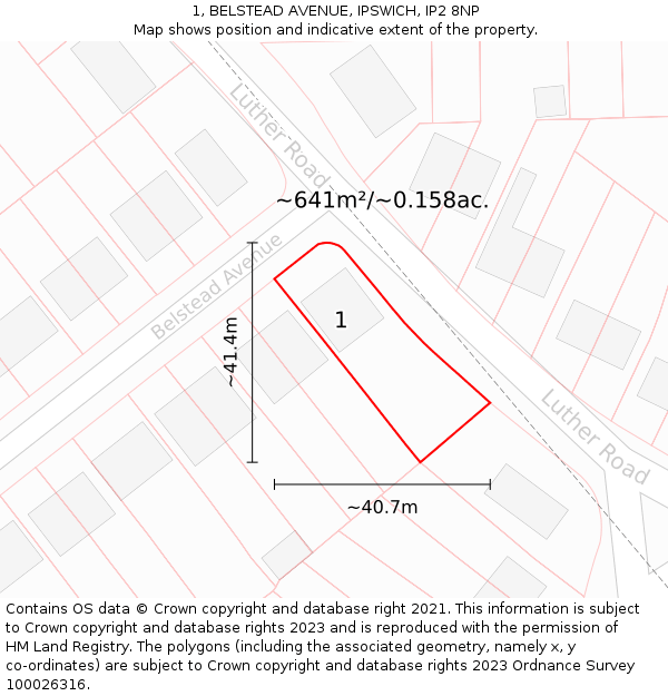 1, BELSTEAD AVENUE, IPSWICH, IP2 8NP: Plot and title map