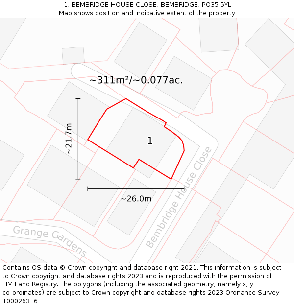 1, BEMBRIDGE HOUSE CLOSE, BEMBRIDGE, PO35 5YL: Plot and title map