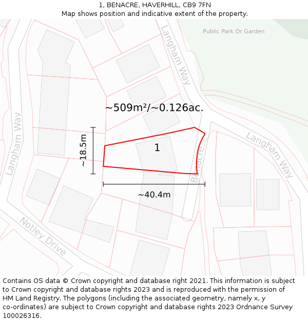 1, BENACRE, HAVERHILL, CB9 7FN: Plot and title map