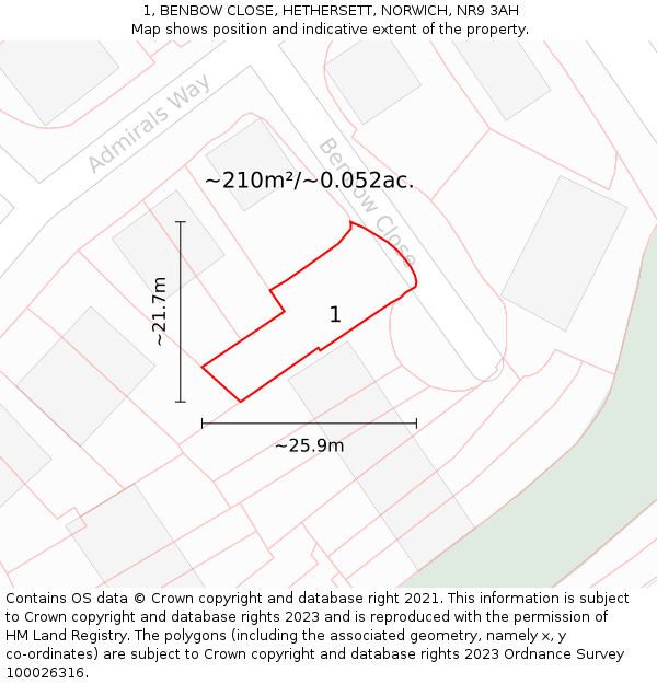 1, BENBOW CLOSE, HETHERSETT, NORWICH, NR9 3AH: Plot and title map