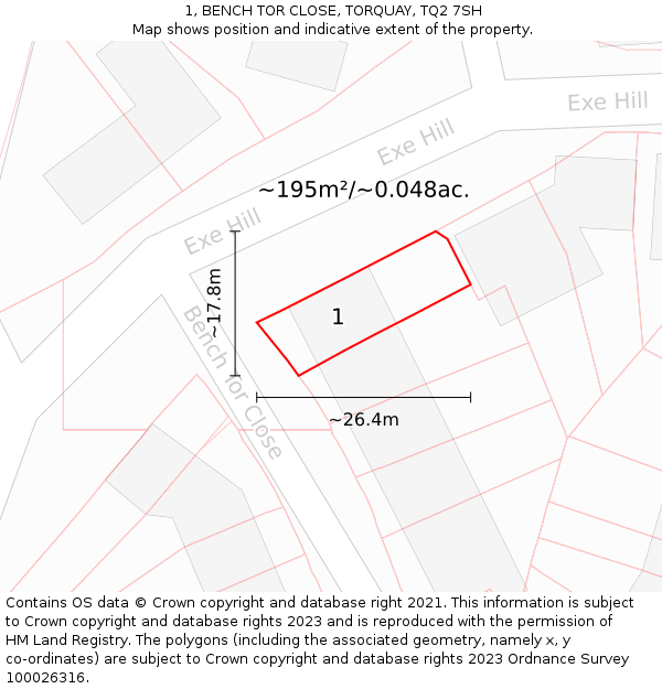 1, BENCH TOR CLOSE, TORQUAY, TQ2 7SH: Plot and title map