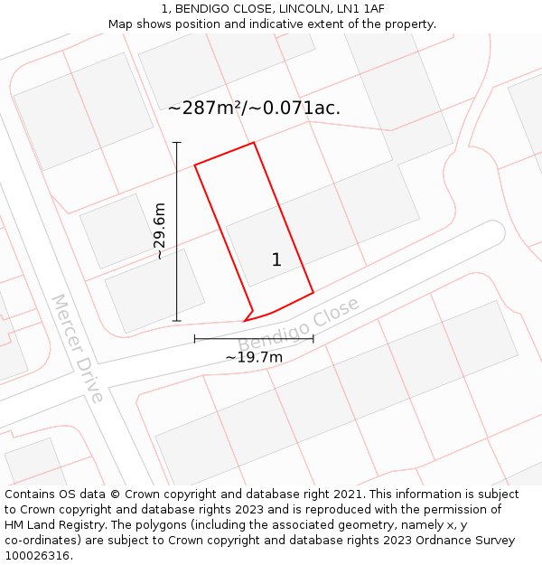 1, BENDIGO CLOSE, LINCOLN, LN1 1AF: Plot and title map