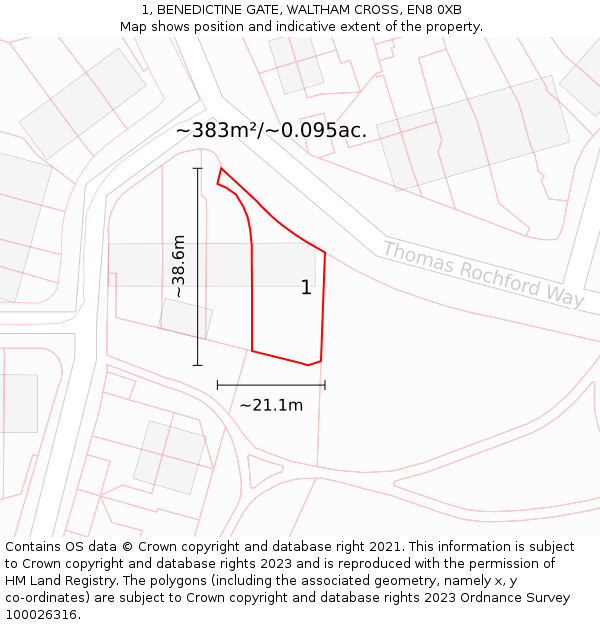1, BENEDICTINE GATE, WALTHAM CROSS, EN8 0XB: Plot and title map