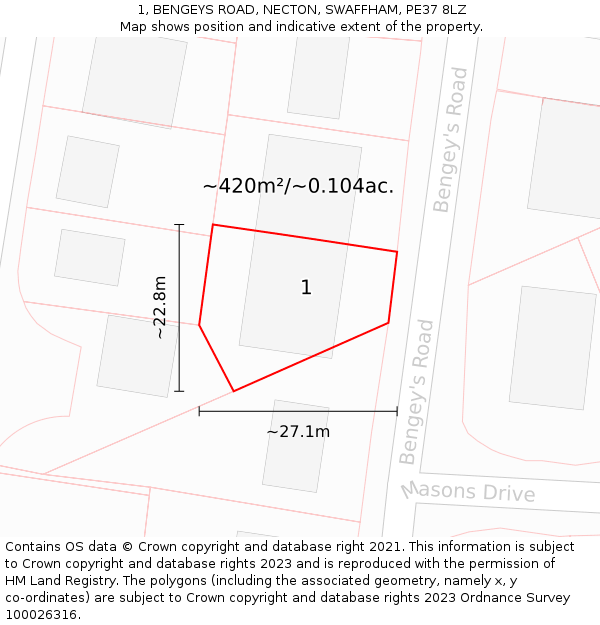 1, BENGEYS ROAD, NECTON, SWAFFHAM, PE37 8LZ: Plot and title map