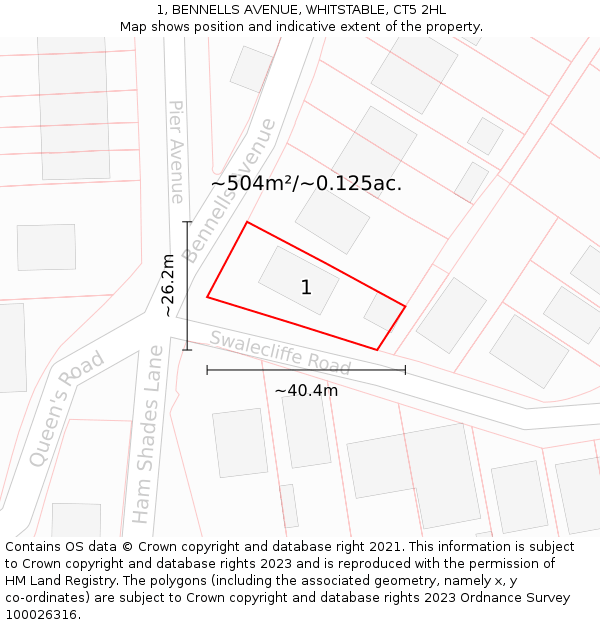 1, BENNELLS AVENUE, WHITSTABLE, CT5 2HL: Plot and title map