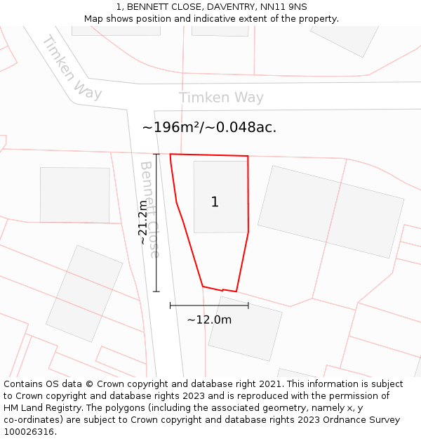 1, BENNETT CLOSE, DAVENTRY, NN11 9NS: Plot and title map