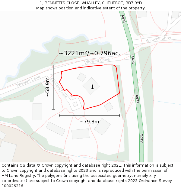 1, BENNETTS CLOSE, WHALLEY, CLITHEROE, BB7 9YD: Plot and title map
