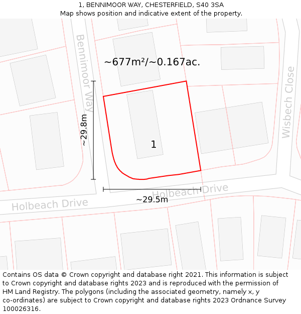 1, BENNIMOOR WAY, CHESTERFIELD, S40 3SA: Plot and title map