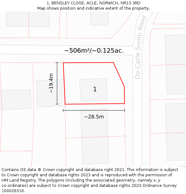 1, BENSLEY CLOSE, ACLE, NORWICH, NR13 3RD: Plot and title map