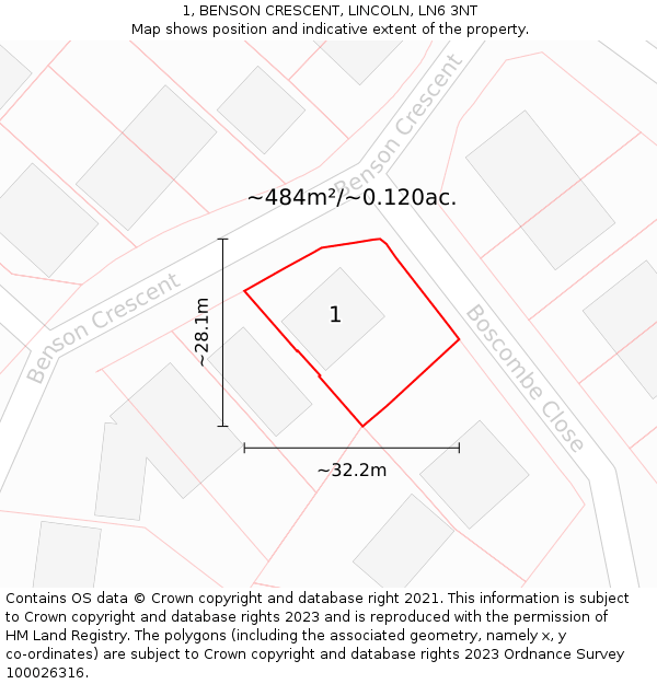 1, BENSON CRESCENT, LINCOLN, LN6 3NT: Plot and title map