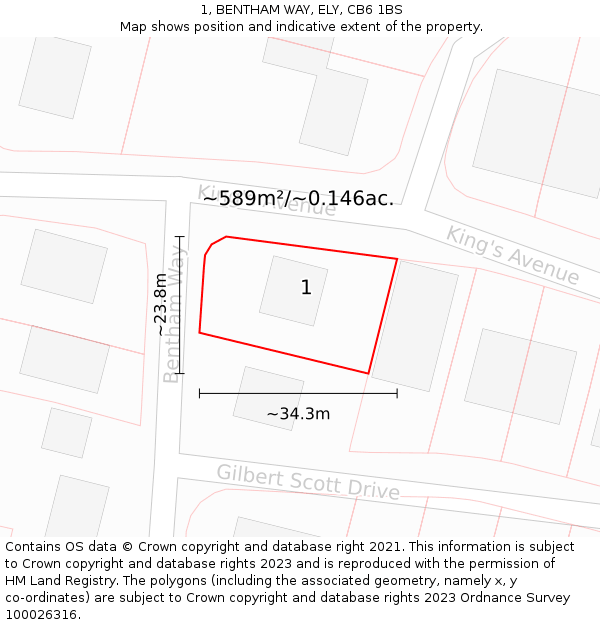 1, BENTHAM WAY, ELY, CB6 1BS: Plot and title map
