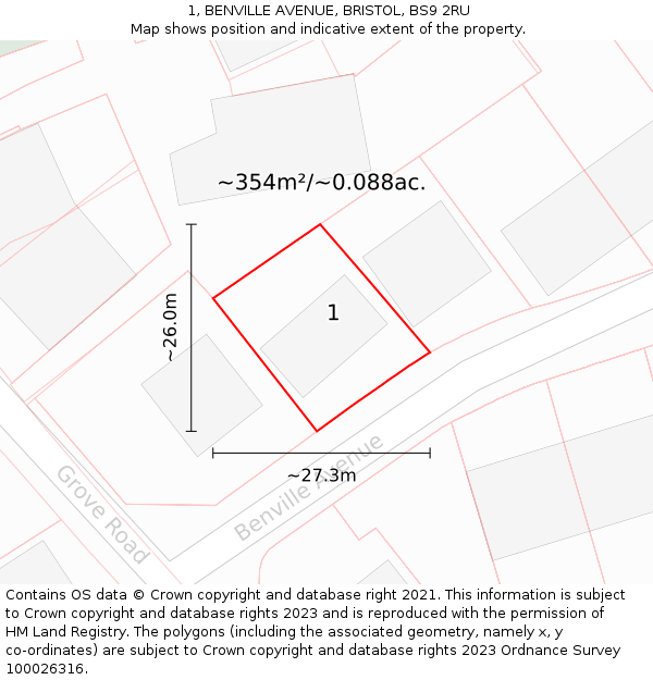 1, BENVILLE AVENUE, BRISTOL, BS9 2RU: Plot and title map