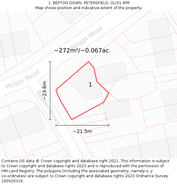1, BEPTON DOWN, PETERSFIELD, GU31 4PR: Plot and title map