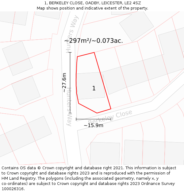 1, BERKELEY CLOSE, OADBY, LEICESTER, LE2 4SZ: Plot and title map