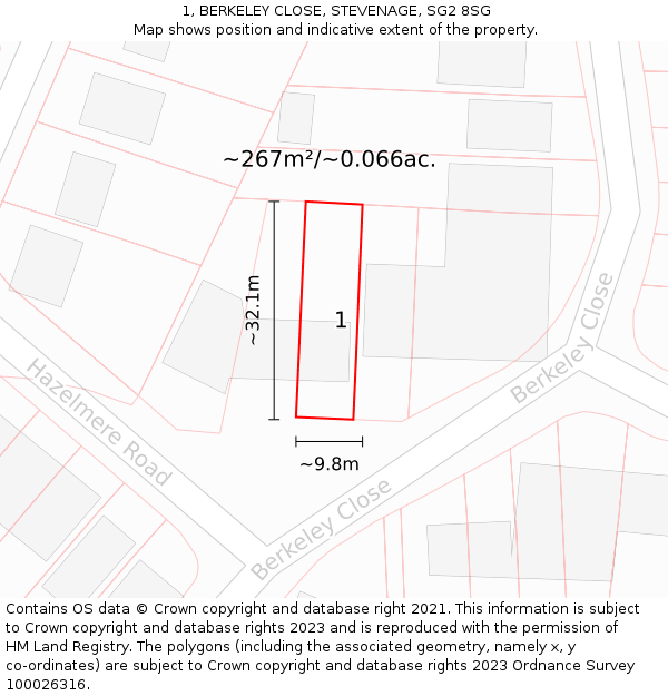 1, BERKELEY CLOSE, STEVENAGE, SG2 8SG: Plot and title map