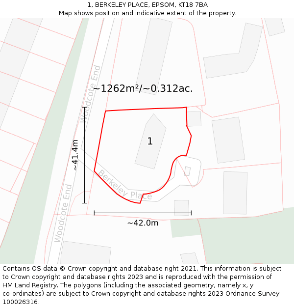 1, BERKELEY PLACE, EPSOM, KT18 7BA: Plot and title map