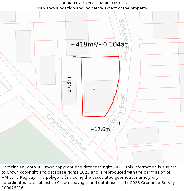 1, BERKELEY ROAD, THAME, OX9 3TQ: Plot and title map