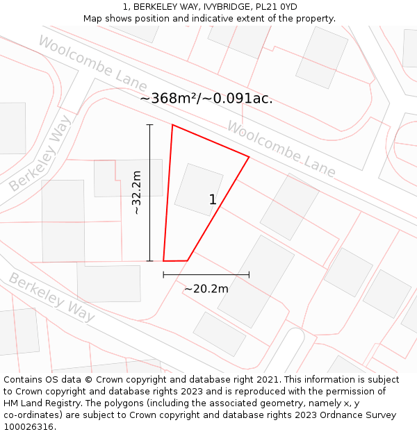 1, BERKELEY WAY, IVYBRIDGE, PL21 0YD: Plot and title map