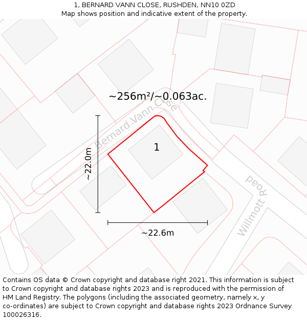 1, BERNARD VANN CLOSE, RUSHDEN, NN10 0ZD: Plot and title map