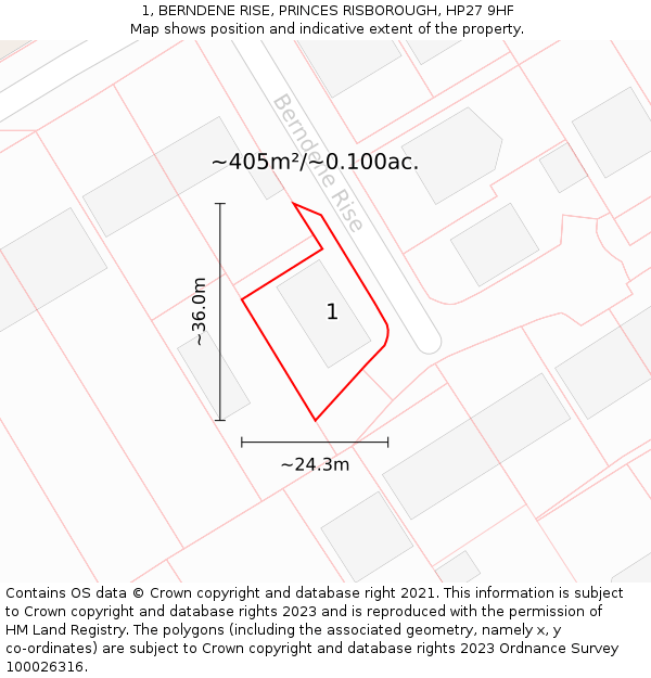 1, BERNDENE RISE, PRINCES RISBOROUGH, HP27 9HF: Plot and title map