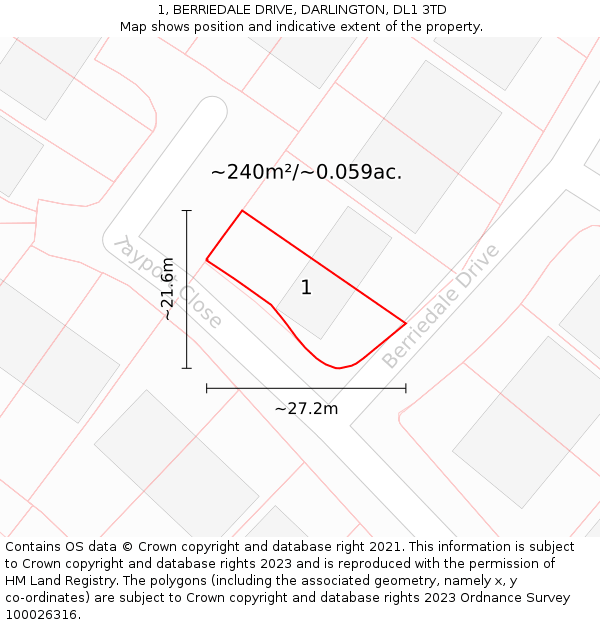 1, BERRIEDALE DRIVE, DARLINGTON, DL1 3TD: Plot and title map