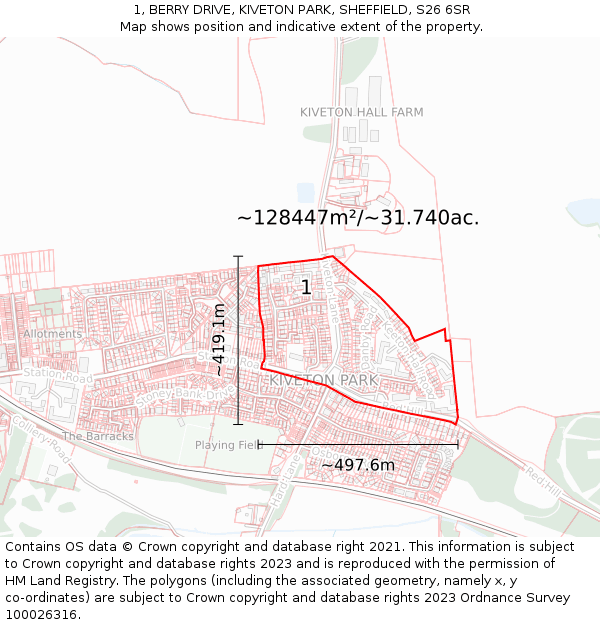 1, BERRY DRIVE, KIVETON PARK, SHEFFIELD, S26 6SR: Plot and title map