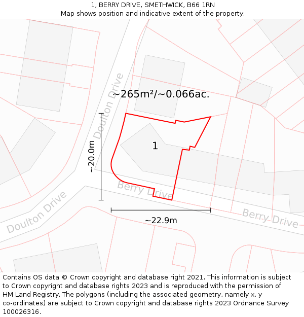 1, BERRY DRIVE, SMETHWICK, B66 1RN: Plot and title map