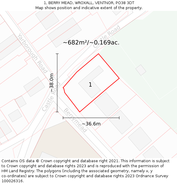 1, BERRY MEAD, WROXALL, VENTNOR, PO38 3DT: Plot and title map