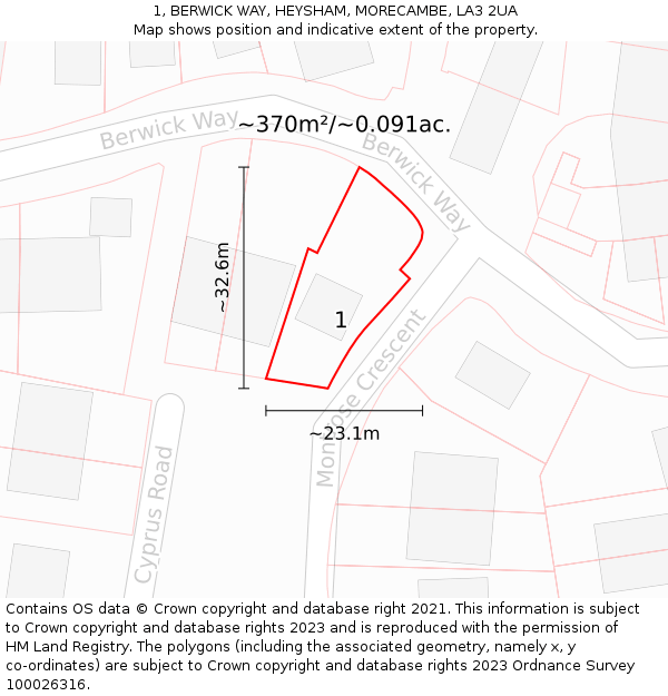 1, BERWICK WAY, HEYSHAM, MORECAMBE, LA3 2UA: Plot and title map