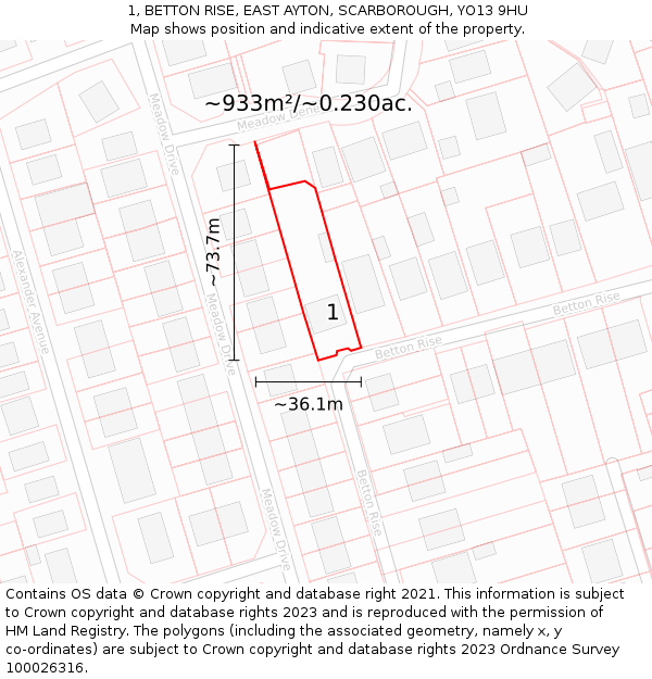 1, BETTON RISE, EAST AYTON, SCARBOROUGH, YO13 9HU: Plot and title map