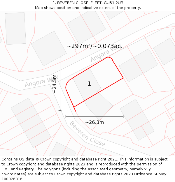 1, BEVEREN CLOSE, FLEET, GU51 2UB: Plot and title map