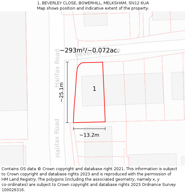 1, BEVERLEY CLOSE, BOWERHILL, MELKSHAM, SN12 6UA: Plot and title map