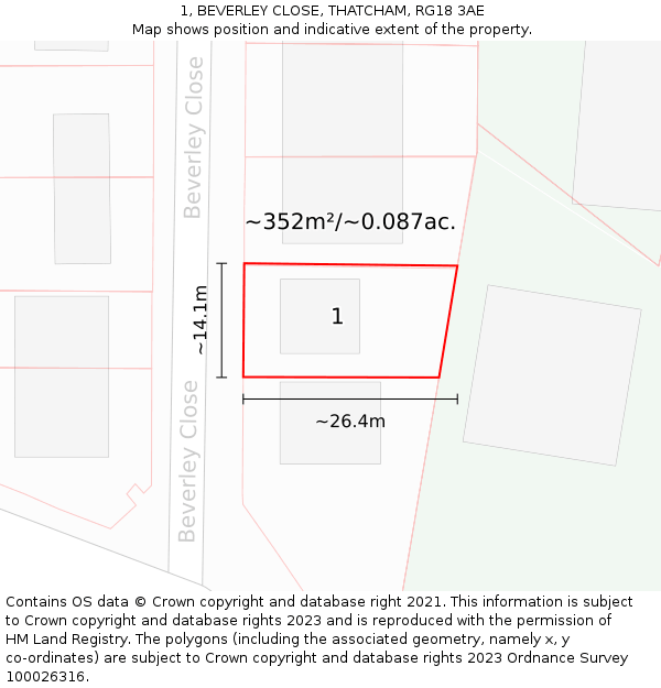 1, BEVERLEY CLOSE, THATCHAM, RG18 3AE: Plot and title map