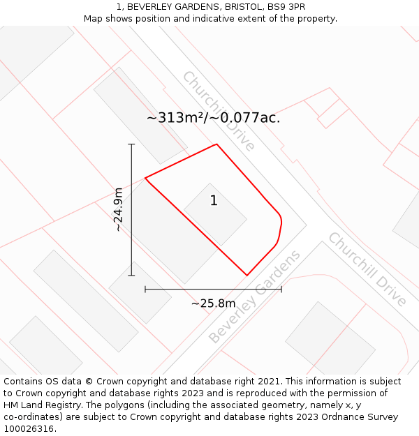 1, BEVERLEY GARDENS, BRISTOL, BS9 3PR: Plot and title map