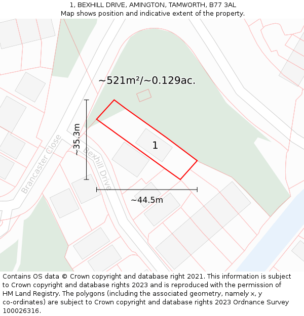 1, BEXHILL DRIVE, AMINGTON, TAMWORTH, B77 3AL: Plot and title map