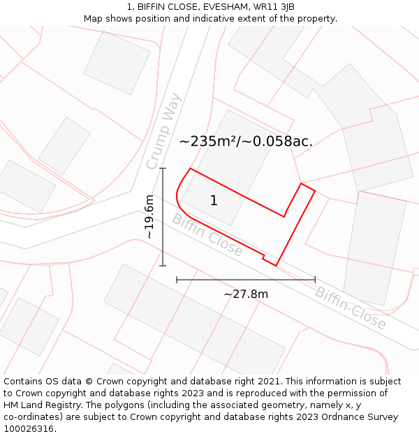 1, BIFFIN CLOSE, EVESHAM, WR11 3JB: Plot and title map