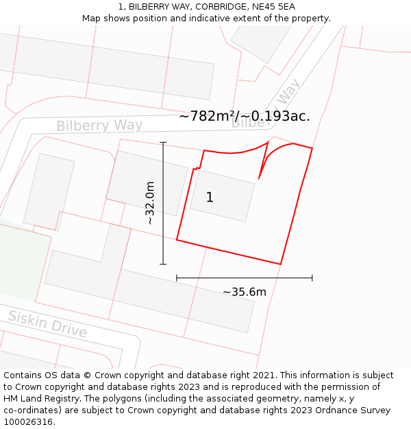 1, BILBERRY WAY, CORBRIDGE, NE45 5EA: Plot and title map