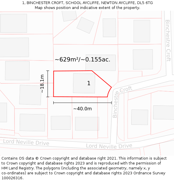 1, BINCHESTER CROFT, SCHOOL AYCLIFFE, NEWTON AYCLIFFE, DL5 6TG: Plot and title map