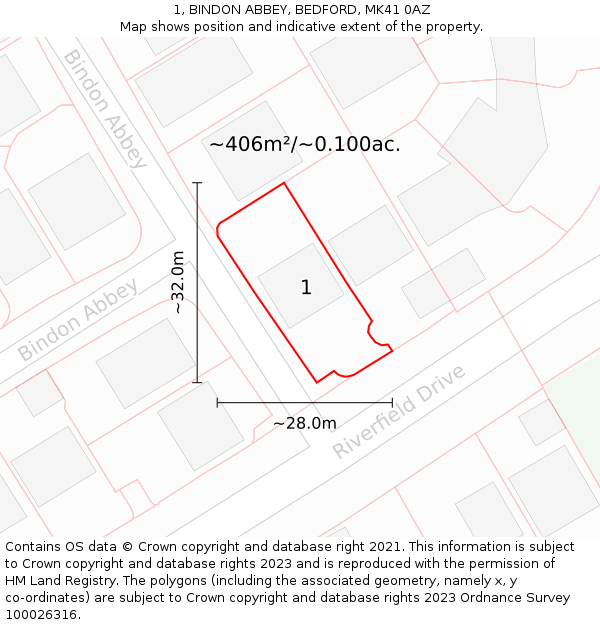 1, BINDON ABBEY, BEDFORD, MK41 0AZ: Plot and title map
