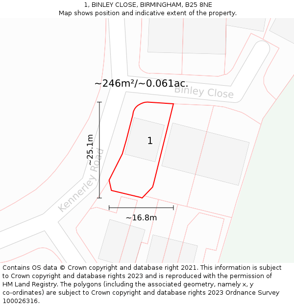 1, BINLEY CLOSE, BIRMINGHAM, B25 8NE: Plot and title map