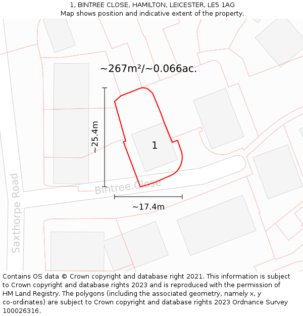 1, BINTREE CLOSE, HAMILTON, LEICESTER, LE5 1AG: Plot and title map