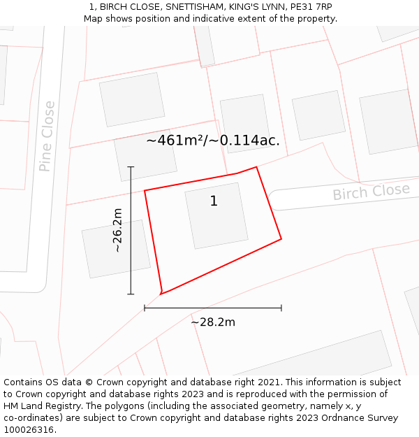 1, BIRCH CLOSE, SNETTISHAM, KING'S LYNN, PE31 7RP: Plot and title map