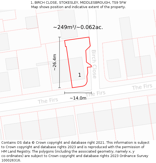 1, BIRCH CLOSE, STOKESLEY, MIDDLESBROUGH, TS9 5FW: Plot and title map