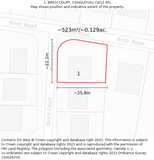 1, BIRCH COURT, CONGLETON, CW12 4PL: Plot and title map