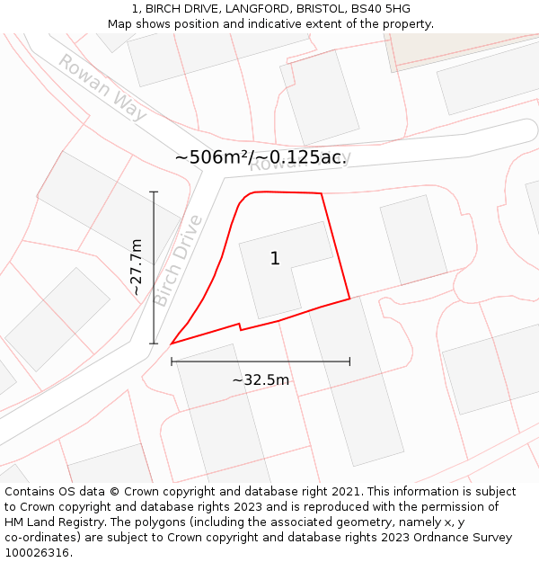 1, BIRCH DRIVE, LANGFORD, BRISTOL, BS40 5HG: Plot and title map